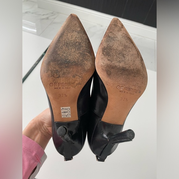 GIANFRANCO FERRE BLACK LEATHER HIGH HEELS SIZE EU37.5 US7.5 - Picture 12 of 16